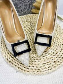 1 對可拆式雙層鞋扣,黑色亮面百搭時尚鞋配件適合高跟鞋 - 黑色 - 查看 5