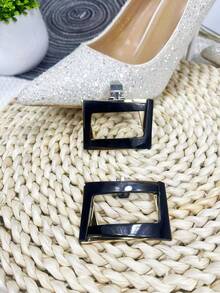 1 對可拆式雙層鞋扣,黑色亮面百搭時尚鞋配件適合高跟鞋 - 黑色 - 查看 4