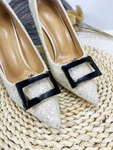 1 對可拆式雙層鞋扣,黑色亮面百搭時尚鞋配件適合高跟鞋 - 黑色 - 查看 7