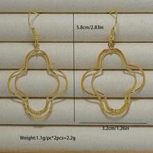 1pair European And American Style Exaggerated Gold Plated Double Ring Rotating Clover Earrings, Suitable For Daily Wear, Business Meetings, Dates, Beach Vacations, And Other Occasions - Gold - View 2