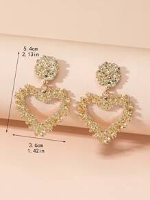 1對歐美風格復古合金紋理心形吊墜耳環,適用於情人節和日常使用 - 金黃色 - 查看 4