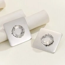 1對閃亮的方形樹脂石晶鑲嵌派對銀耳環,適用於女性 - 銀色 - 查看 6