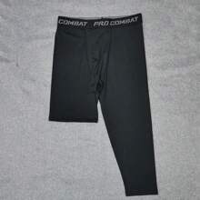 Men's Compression Pants, 3/4 One Leg Compression Capri Tights, Cool Dry Athletic Workout Running Leggings - Black(left Short) - View 2