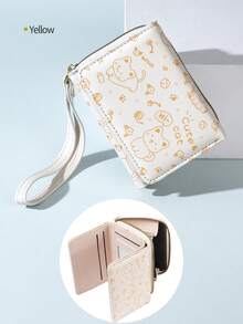 新款日式可愛貓印花三折女士錢包,帶拉鍊袋,學生和女孩的卡片套 - 彩色 - 查看 2