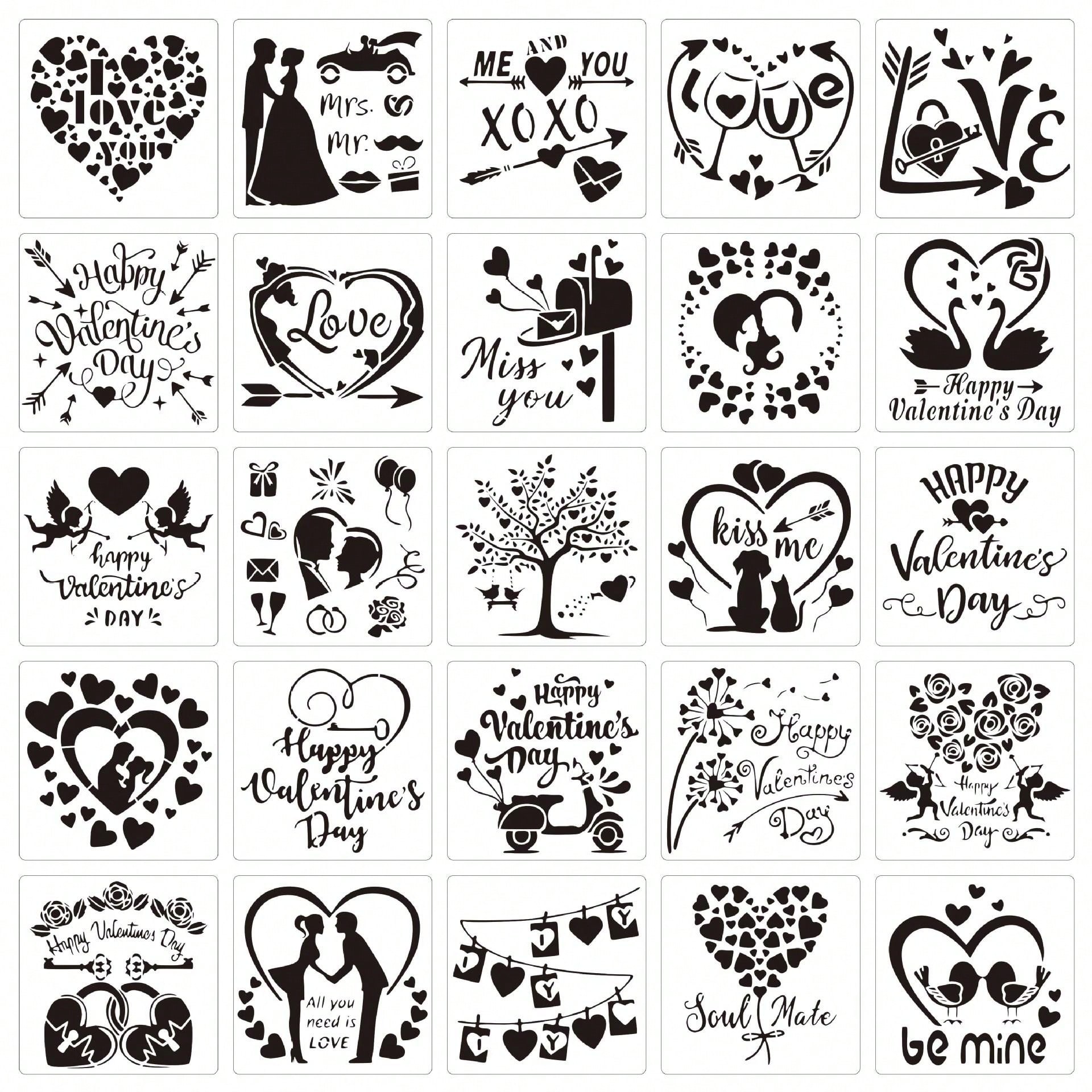25 Pcs Valentine's Day Stencils Reusable Valentine Painting Templates