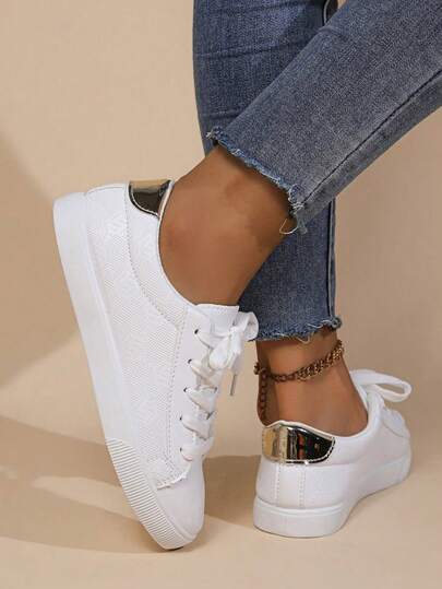 2025 New Women's Anti-Slip Lace-Up Casual Sports Shoes, Collegiate Style Ins Fashion Versatile Flat Sneakers For Students