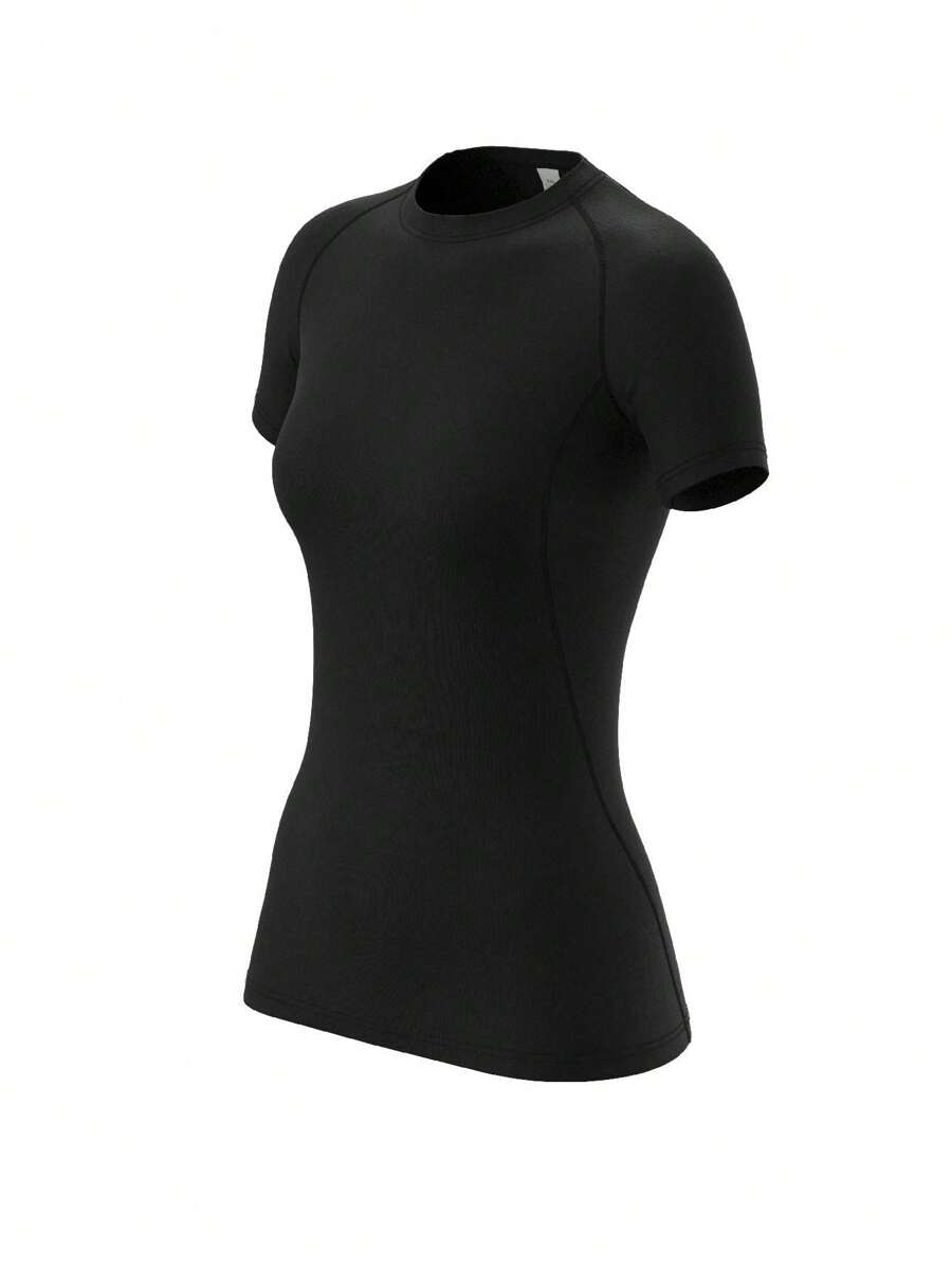 Women's Breathable Quick-Dry Short Sleeve Athletic T-Shirt For Running And Training Basic T Shirt Black Summer - Black - View 1