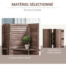 HOMCOM Paravent persienne en bois 4 panneaux 162 x 170 cm avec 3 étagères séparateur de pièce pliable cloison de séparation intérieur coloris noyer - Tabac - Voir 6