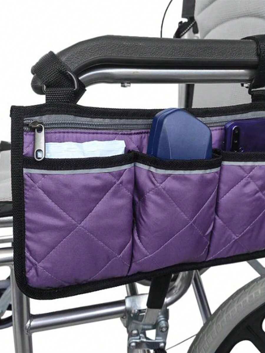 1個輪椅側邊收納袋,多口袋和反光條紋設計,便攜折疊戶外露營椅側掛袋 - 紫色 - 查看 1