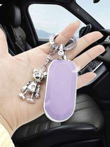時尚可愛的可動手臂網路泰迪熊玩具 + 創意個性化紫色鑲鑽汽車鑰匙扣 + 紫色防跌落汽車鑰匙套(fiat 500/panda/stiio/brava/boliett/lingyue/iveco Daily 專用) - 紫色 - 查看 2