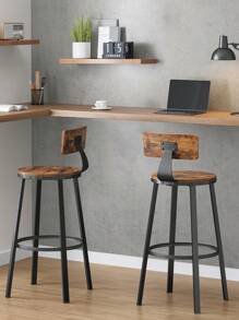 VASAGLE Taburete Alto  Juego de 2  Taburetes Altos de Cocina  con Respaldo  Estructura de Acero  Asiento de 73 cm de Altura  Fácil Montaje  Estilo Industrial  Marrón Rústico y Negro MLBC026B01 - Marrón - Ver 3
