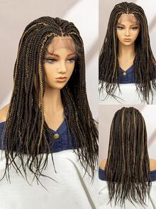 13*3 蕾絲漸層色手工編織中長 26 吋柔軟微辮子日常裝飾女式合成假髮 - 彩色 - 查看 1