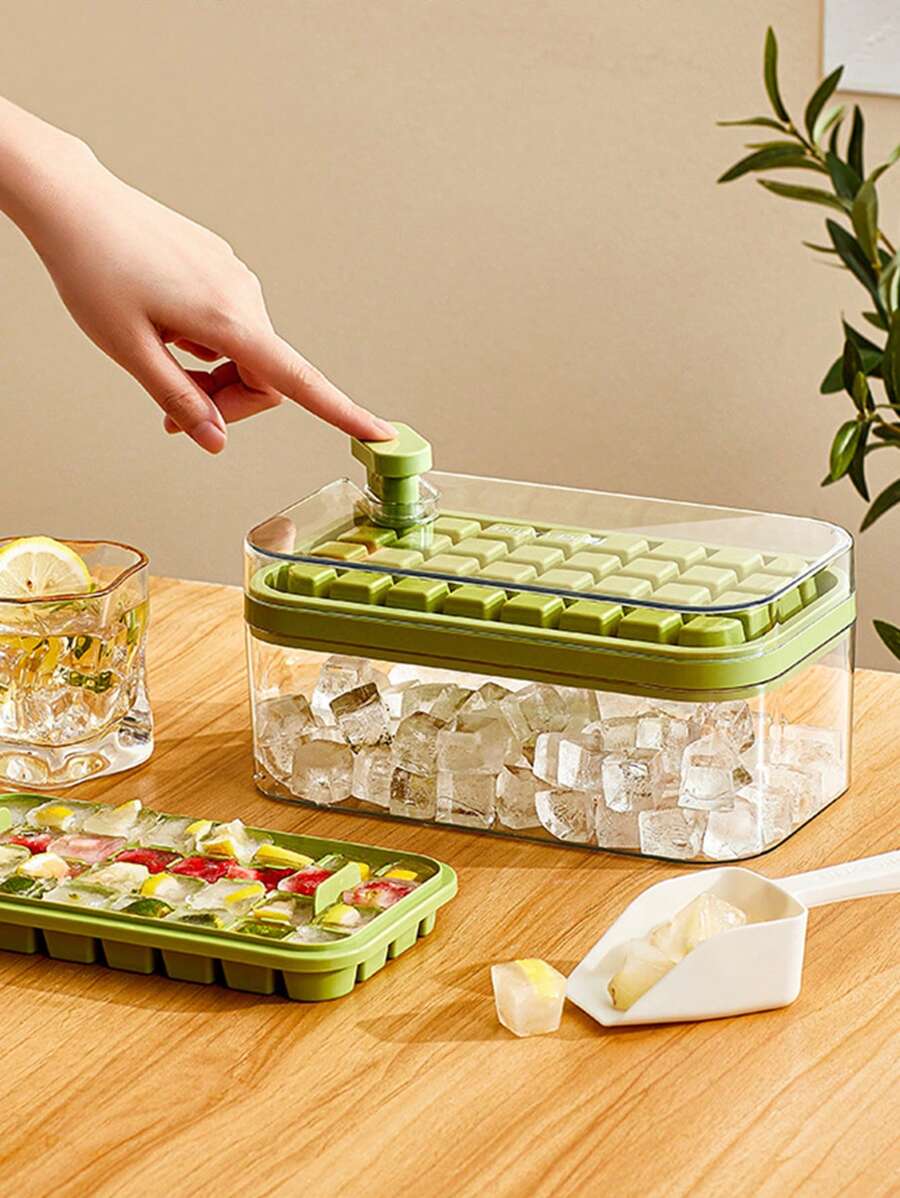 1pc Ice Cube Tray With Lid For Easy Ice Release, Diy Ice Mould, Food Supplement Container And Ice Cube Storage Box - Yellow - View 1