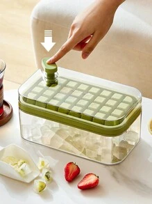 1pc Ice Cube Tray With Lid For Easy Ice Release, Diy Ice Mould, Food Supplement Container And Ice Cube Storage Box - Yellow - View 2