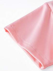 年轻女孩夏季休闲字母印花圆领 T 恤 - 粉色 - 查看 6