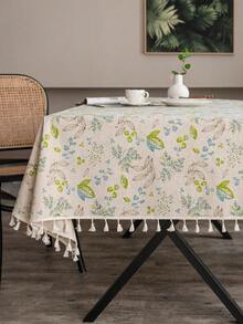 1pc Rectangular Tablecloth With Tassels, Suitable For Dining Table And Coffee Table - Multicolor - View 1