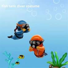5入組水族箱裝飾套裝,創意潛水員造型漂浮裝飾品,有趣的景觀,美學景觀,適用於各種水族箱 - 藍色 - 查看 4