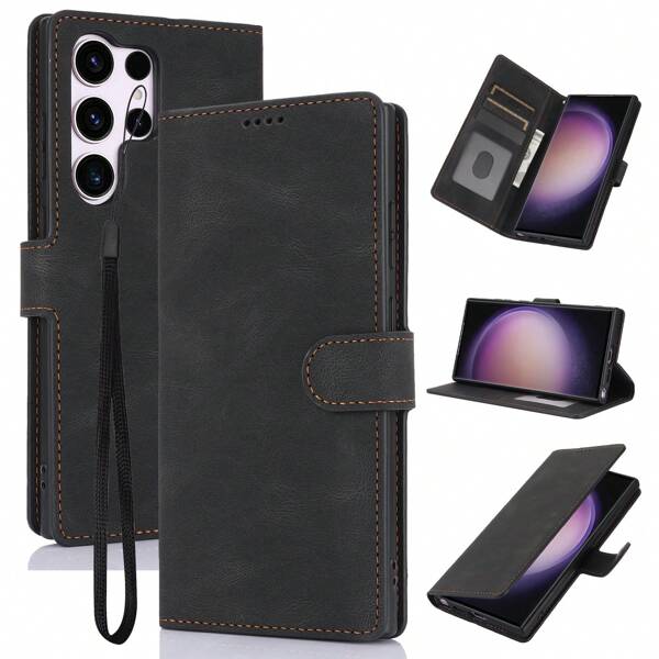 Fashionable Magnetic Buckle Short Hanging Rope Phone Wallet Solid Color Artificial Leather Flip Wallet Cardholder Shockproof Phone Case Compatible With Iphone 15 14 13 12 11 Pro Xs Max 14 Plus 15 Plus 12 Mini 13 Mini Xr Se 6 7 8 Plus Samsung S24 S23 S22 S21 S20 Ultra S24 S23 S22 S21 S20 S10 S9 S8 Plus S7 Edge S20 S21 S23 Fe Note 20 Ultra Note 10 Pro A12 A13 A14 A15 A20 A21s A22 A23 A24 A25 A30 A31 A32 A33 A34 A35 A40 A41 A42 A50s A51 A52s A53 A54 A55 A70s A71 A72 A73 5g