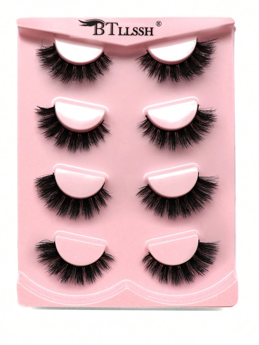 4pairs Full Strip Cat Eye False Eyelashes Strip Lashes, Lashes, Eyelashes, Fake Lashes - Black - View 1