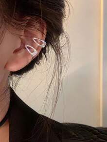 1入組女士用於沒有耳洞的別針和耳骨夾,充滿鑽石的耳夾,高端且具有新穎設計的耳環,新款耳飾 - 銀色 - 查看 4