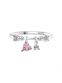 ORSA JEWELS 1 pieza Anillo de plata de ley 925 con diseño de de corazón corte circonita dulce y de moda para mujer, joyería de dedo para fiesta de boda, regalo de fiesta, Navidad, Año Nuevo, cumpleaños, aniversario, Día de San Valentín