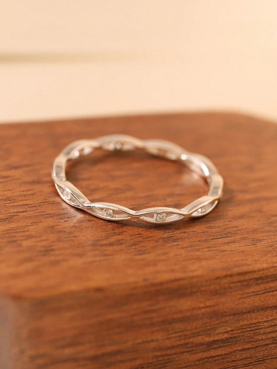 1pc Fashionable & Simple 925 Silver Artificial Ring Suitable For Women's Daily Wear - Silver - View 1