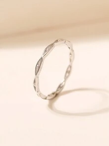 1pc Fashionable & Simple 925 Silver Artificial Ring Suitable For Women's Daily Wear - Silver - View 2