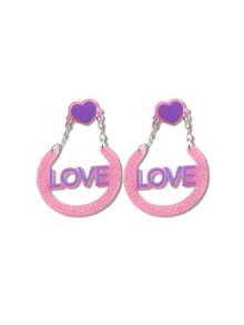 1 对欧美风格情人节新品字母“爱”女士亚克力耳环，个性化耳饰和吊坠，情人节礼物 - 彩色 - 查看 5