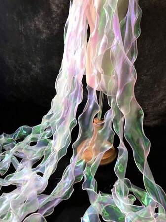 1入組-3個尺碼彩色魚尾紗頭飾,帶蝴蝶結和蛋糕裝飾緞帶,diy激光漸變花邊裝飾材料