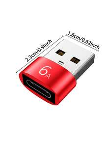 1pc Aluminum Alloy Usb 2.0 To Type-C Data Transfer Charging Adapter, Suitable For Car, Phone, Usb Charger Etc. - Red - View 2
