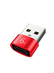 1pc Aluminum Alloy Usb 2.0 To Type-C Data Transfer Charging Adapter, Suitable For Car, Phone, Usb Charger Etc. - Red - View 1