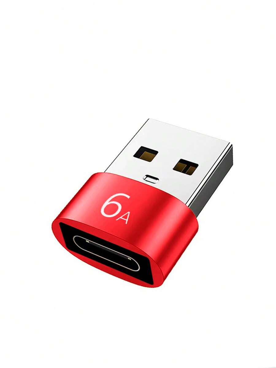 1pc Aluminum Alloy Usb 2.0 To Type-C Data Transfer Charging Adapter, Suitable For Car, Phone, Usb Charger Etc. - Red - View 1