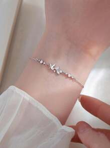 BALMORA Cubic Zirconia Butterfly Decor Sterling Silver Bracelet - Silver - View 1