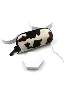 1 PC Soft Plush Cow Print  Zipper Glasses Case With Plastic Hooks Glasses Accessories For Women - Multicolor - View 12