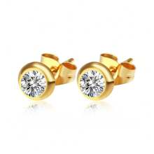 1pair Stainless Steel Faux Pearl Stud Earrings Featuring Hollowed Flower Design, Sparkling Round Rhinestone & Bubble, Rhinestone Setting, Perfect For Women's Daily Wear - AEE-006 Round Diamond Bubble - View 2