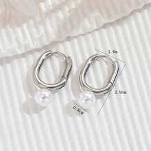 1對ins風格簡約不鏽鋼珍珠耳環,適合女性聚會穿著 - 圓形珍珠耳環 - 查看 6