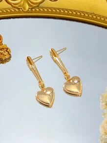 2pcs Heart Shaped Brooch Dangle Earrings - Yellow Gold - View 5