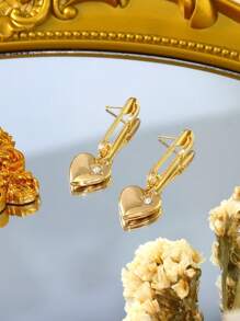 2pcs Heart Shaped Brooch Dangle Earrings - Yellow Gold - View 4