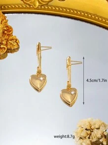 2pcs Heart Shaped Brooch Dangle Earrings - Yellow Gold - View 3