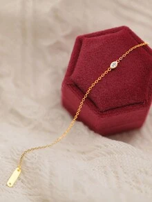 1入簡約優雅的s925純銀鍍14k金小鑽石手鍊適用於女孩/女性/女友/母親精美珠寶情人節禮物 - 金色 - 查看 4