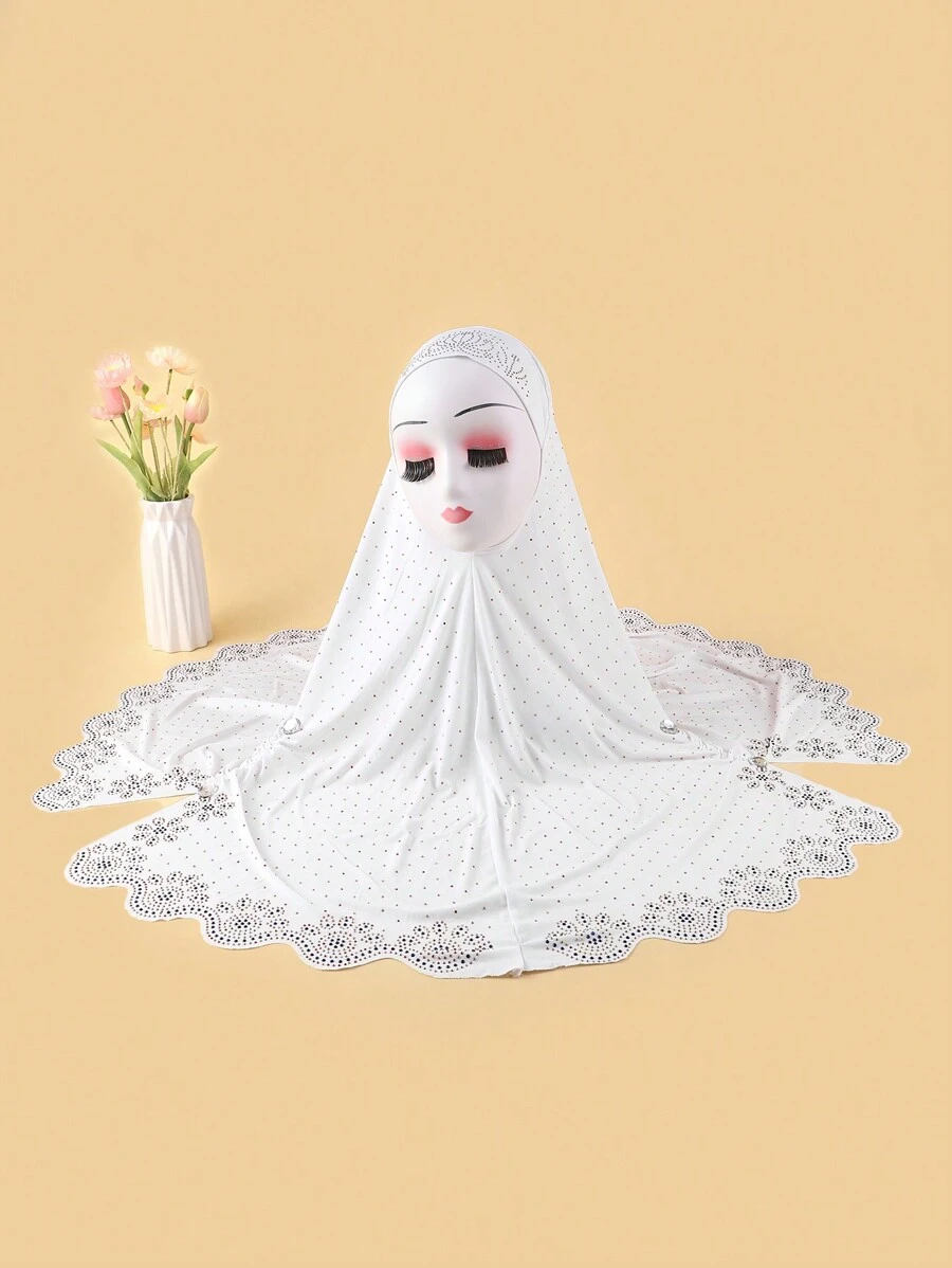 1pc White Heavy Embellished Flower Headband With Rhinestones For Women, Suitable For Daily Wear - White - View 1