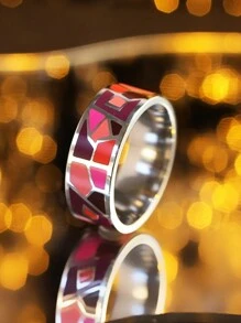 1 件时尚不锈钢彩绘戒指，百搭戒指，男女情人节礼物，妈妈，母亲，母亲节，礼物 - A40 - 查看 23