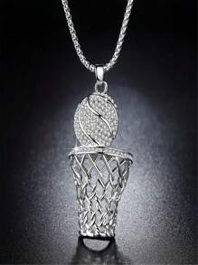 1 件时尚夸张男士篮球吊坠项链，个性化设计锁骨链，适合各种场合送给朋友的理想礼物 - 銀色 - 查看 2