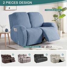 Stretch Recliner Sofa Covers, Reclining Couch Covers With Pockets, Jacquard Reclining Sofa Covers Soft Washable Furniture Protector With Elastic Bottom - Light Blue - View 2