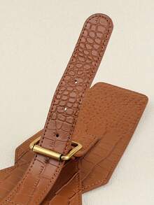 1 件复古风格不对称宝石图案宽腰带弹性束带适合连衣裙、外套，适合日常穿着 - 棕色 - 查看 8