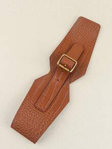 1 件复古风格不对称宝石图案宽腰带弹性束带适合连衣裙、外套，适合日常穿着 - 棕色 - 查看 5