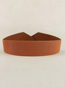 1 件复古风格不对称宝石图案宽腰带弹性束带适合连衣裙、外套，适合日常穿着 - 棕色 - 查看 4