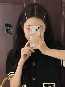 4入組閃亮鑲嵌閃石金屬夾,單夾設計,發飾 - 金色 - 查看 2