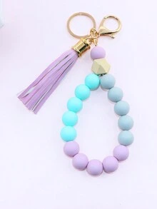 1入組硅膠珠子手環,帶鑰匙扣和流蘇,可攜式汽車鑰匙、手提包手繩 - 彩色 - 查看 10
