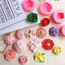 1pc 3d Flower Shaped Silicone Mold For Rose, Tulip, Peony, Chrysanthemum, And Carnation Fondant Cake Decoration, Handmade Soap, Wax Melts, Car Aroma Diffuser, Jewelry Casting- Random Color